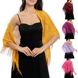 Scarves 1PCS Triangle Wave Lace Shawls Solid Colour Sunscreen Long Tassel Scarf Evening Party Wedding Wraps Fringed Elegant DIY