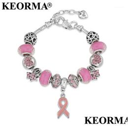 Charm Bracelets Keorma Breast Cancer Awareness Pink Ribbon Pendant Heart Snake Chain Adjustable Bracelet Bangles Women Mothers Day G Dhtl4