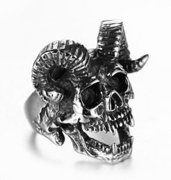 Cluster Rings Rugged Rock Punk Vampire Demon Baphomet Ram Deity Goat Horns Skull Goth Biker Ring R000483444685