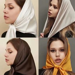 Bandanas Durag 27.56 Simple Solid Colour Square Scarf Elegant Thin Smooth Small Neck Scarf Simulated Silk Decorative Headscarf For Women J240516