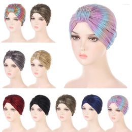 Ethnic Clothing Turban Women Pleated Chemo Cap Baotou Hat Muslim Solid Color Hijab Bonnet Hair Loss Cover Beanis Head Scarf Headwear