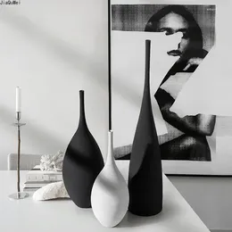 Vases Black And White Simple Ceramic Vase Design Handmade Art Decoration Living Room Model Home Decor