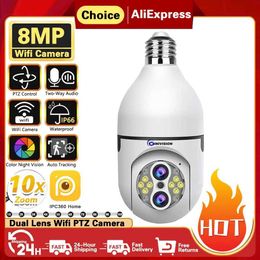 Wireless Camera Kits 8MP 4K light bulb WiFi camera dual lens Colour night vision automatic tracking zoom indoor safety monitor E27 monitoring wireless cam J240518