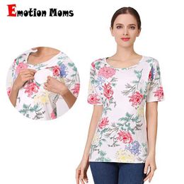 Maternity Tops Tees New Short Sleeve Breastfeeding Clothing Lactation T-Shirt Printing Maternity Clothes Tops for Pregnant Women Tees H240518