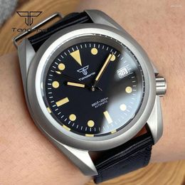 Wristwatches Tandorio NH35 Men's Automatic Dive Watch 3.8 Crown Sapphire Crystal 40mm Mechanical Wristwatch Date Luminous 20BAR Brushed Case