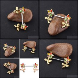 Nipple Rings Stainless Steel 14 Gauge Ring Bar Double Cz Crystal Curved Flower Body Piercing Jewelry Ear Barbell 20Pcs1489983 Drop De Dhwlh