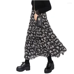 Skirts Casual Female Beach Party Long Maxi Women Korean Style Chiffon Floral Print Vestidos Bottoms Bohemian Clothes