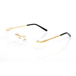 sunglasses Clear Rimless Eyeglasses Frames MenNew Fashion Men Optical Frame Glasses Rimless Gold Metal Buffalo Horn Eyewear Clear Lense 2301