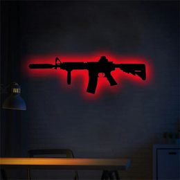 1pc Silhouette Gun Wall Light Neon Sign Gaming Room Decor For Home Night Lamp Plaques Birthday Gift 240517