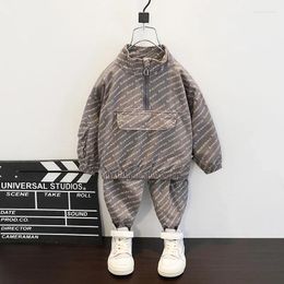 Clothing Sets 2024 Autumn Children Wear Fashionable Fashion Male Baby Female Set Half Zipper Windproof Hoodie Outfits