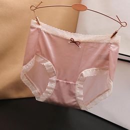 Women's Panties Seamless Cotton Breathable Briefs Low Waist Lace Solid Colour Crotch Underwear Soft Thin Lenceria