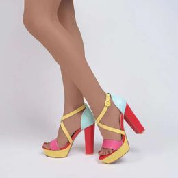 Heel Chunky For Stylish Sandals Platform Women Mixed Colours Faux Suede Ladies Party Evevning Dress Big Size Summer Shoe 823 7a1a