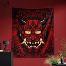 Tapestries Goth Tapestry Gothic Wall Hanging Japanese Demon Gamer Home Decor Art Print - Red & Black Oni
