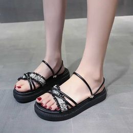 Slippers Korean Version of Heightening One-word Fashion Cross-cool Niche Roman Shoes for Women 2024 Summer Versatile and Not Tiring Feet H240517