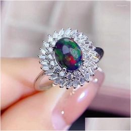 Cluster Rings Natural Black Opal Woman Ring Colour Changing Flame Mystery 925 Sier Size Adjustable Drop Delivery Jewellery Dhopf