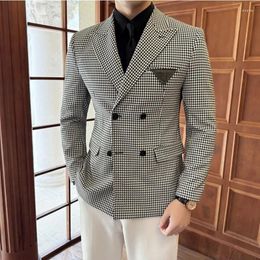 Men's Suits Brand Clothing Spring Quality Double-Breasted Suit Jackets Male Fashion Slim Fit Casual Tuxedo Man Plaid Blazers