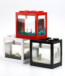 Creative Home aquarium fish tank Mini goldfish jar white building blocks preposition cylinder landscape6553864