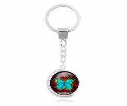 Retro Butterfly Double Side Rotation Time Gemstone Keychain Alloy Key Ring KR166 Keychains mix order 20 pieces a lot3820364