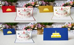 3D Pop UP Happy Birthday Greeting Cards Laser Cut Fruit Cake Shaped Postcards Gifts Card with Envelope Stickers4124442