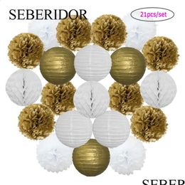 Other Event & Party Supplies Europe Wedding Decoration Gold White Set Round Paper Lantern Baby Girl Boy Baptism Mermaid Bee Favour Tiss Dhklh