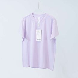 Lu alinham camiseta feminina camiseta de verão camisetas sem costura para mulheres de manga curta camisetas lisadas de ginástica seca de camisetas esportivas de ginástica seca