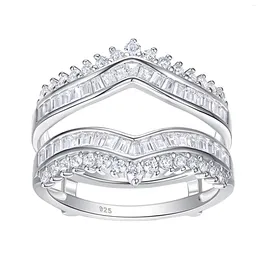 Cluster Rings Solid 925 Sterling Silver Cubic Zircon Double Curved Enhancer Guard For Women Wedding Fine Jewerly Gift
