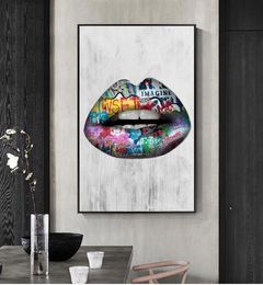 Modern Abstract Sexy Lips Oil Painting Graffiti Wall Art Canvas Posters Prints Wall Pictures for Living Room Bedroom Home Decorati4890657