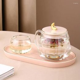 Mugs 600ml Transparent Glass Teapot Tea Pot 150ml Advanced Cup And Saucer Set Fruit Juice Water Flower Kettle Cafe Party Drinkware