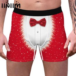 Underpants Sexy Men Christmas Printed Boxer Shorts Xmas Club Party Jockstraps Bulge Pouch Summer Men's Underwears Briefs