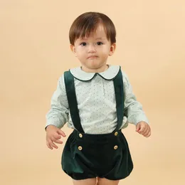 Clothing Sets 2024 Children Outwear Baby Boys Spanish Clothes Set Christmas Outfits Green Velour Shorts Long Sleeve Cotton Shirts Boy