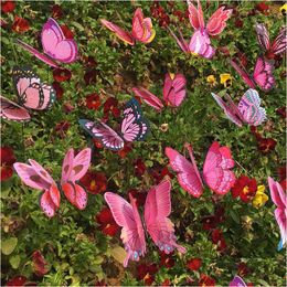 Garden Decorations 8Cm Double-Layer Simated Butterfly Stem Rod Lawns Potted Vase Pvc Plugin P243 Drop Delivery Home Patio Lawn Dhbb5