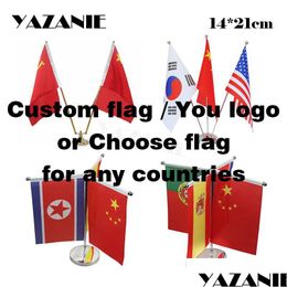 Banner Flags Yazanie 14X21Cm Choose 3 Or 4 Countries Table Desk Flag With Stainless Steel Base Pole Stand World Country Drop Delivery Dhkma