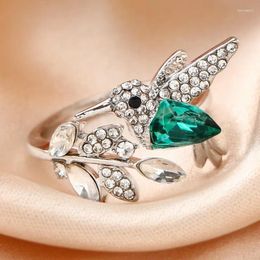Cluster Rings Fashion Hummingbird Ring Set With Pink Emerald Coloured Zircon Vintage Women's Festival Party Accessories Gift