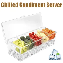 Storage Bottles Chilled Condiment Server With 5 Removable Compartment Reusable Serving Container Lid Clear Tray For Fruit Snack Picnic