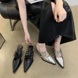 Casual Shoes Comfort For Women Luxury Sandals Suit Female Beige Buckle Strap High Heels Low Fashion Stiletto Silver Pointed Black 2024