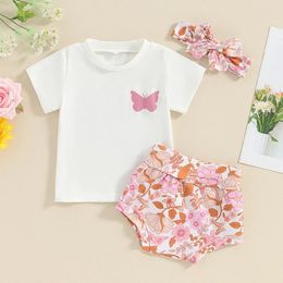 Clothing Sets Lovely Summer Born Baby Girls Clothes Short Sleeve O-neck T-shirts Tops Floral Print High Waist Shorts Headband Outfits