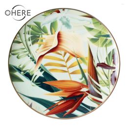 Plates Western-Style Printed Tableware Creative Green Leaf Ceramic Plate Restaurant Home Bone China Bowl Dish Design Pattern