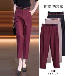 Nine point Harlan pants for womens spring and autumn loose fitting slimming straight leg womens pants 2023 new suit pants small leg casual pants