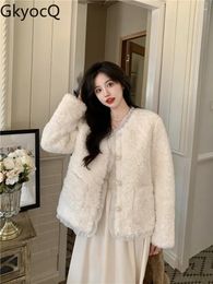 Women's Jackets GkyocQ 2024 Winter Women Coat Sweet Girls Soft Fur O Neck Long Sleeve Loose Versatile Female Coats Korean Fashion
