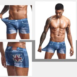 Underpants Men's Boxer Briefs Denim Printed Mid Rise Summer Large Size Loose Comfortable Elasticity Underwear Men Boxers Hombre