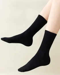 Women Socks Autumn Mid Length Pure Cotton Sweat-absorbing And Odour Resistant Long Tube Black White All 016