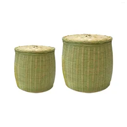 Storage Bottles Bamboo Woven Basket Portable Versatile With Lid Handwoven Bin Caddy For Toys Wedding Dining Room Bedroom Sundries