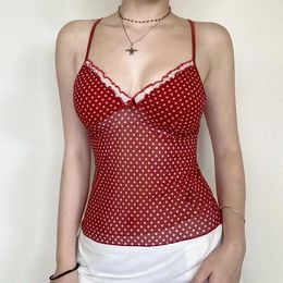 Women's Tanks Spicy Girl Sexy Polka Dot Print Deep V-neck Camisole Small Tank Top For 2024 Summer American INS Slim Fit