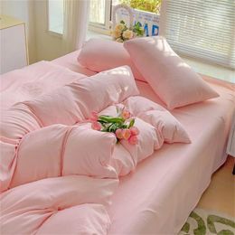 Bedding Sets Multi-color Washed Cotton Soft Duvet Cover INS Solid Colour Linens Set Bed Sheet Pillowcase NO Filler For Adults Kids
