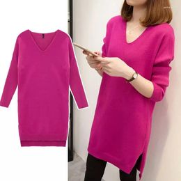 Casual Dresses Women's Warm V-neck Sweater Mini Dress 2024 Winter Loose Thick Long Paragraph Bottoming Knit Straight