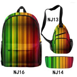 Backpack Fashion Youthful Funny Gradient Stripes 3pcs/Set 3D Print Bookbag Laptop Daypack Backpacks Chest Bags Pencil Case