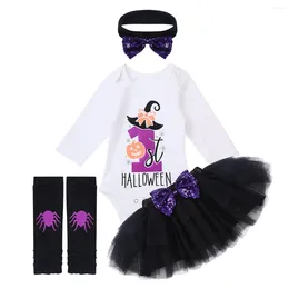 Clothing Sets Infant Baby Girls Outfit Costumes Glittery Letters 1st Halloween Pumpkin Printed Romper With Tutu Skirt Headband