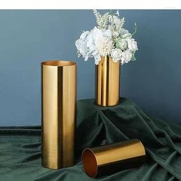 Vases Gold Plated Cylinder Vase Desk Decoration Crafts Minimalist Flowers Pots Decorative Flower Arrangement Modern Home Decor