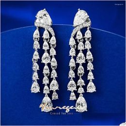 Dangle Chandelier Earrings Vinregem Pear Cut Lab Created Sapphire Gemstone Sparkling Tassel Drop 925 Sterling Sier Anniversary Gift Dheb0