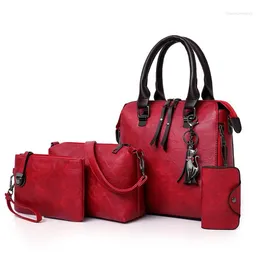 Evening Bags Shoulder 4pcs/set Wax Oil Leather For Women 2024 Tassels Lhigh Quality Woman Bag Handbag Purse Designer Handbags Sac Bolsa